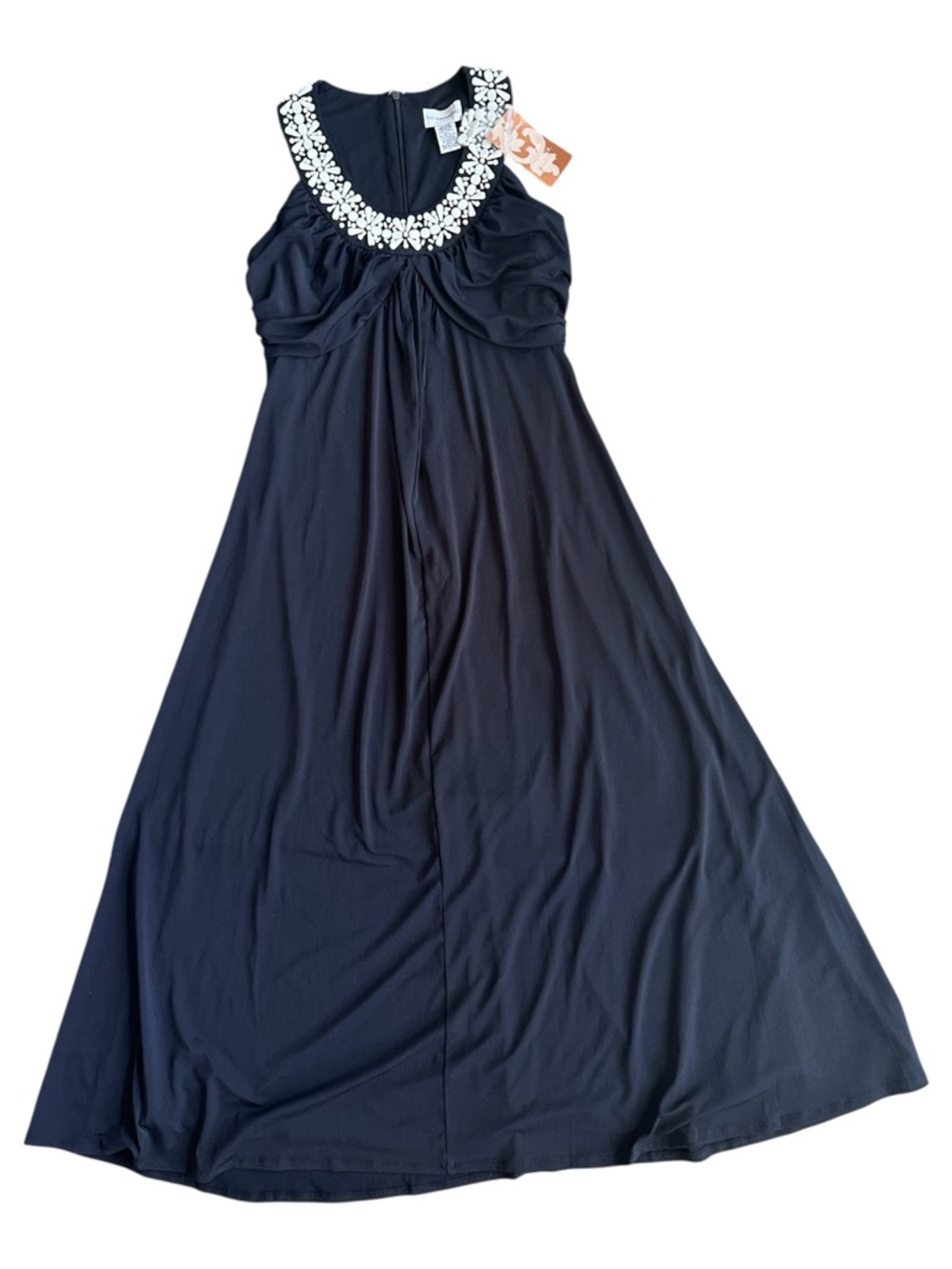 Soft‎ Surroundings Black Maxi Dress XS White Beaded Collar Sleeveless Evening